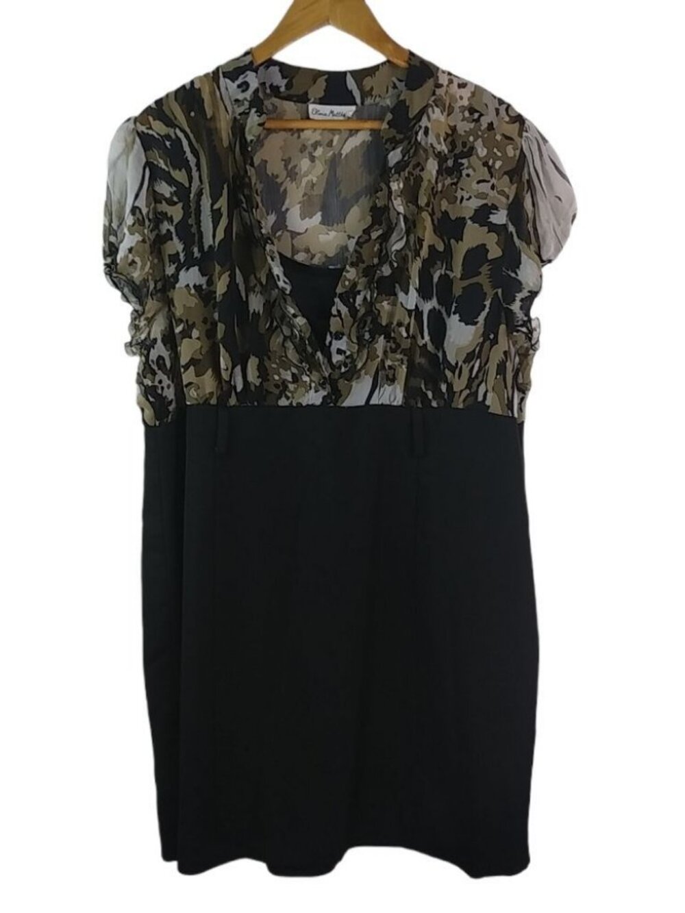 Olivia Matthews 2X Black Brown Cap Sleeve Dress